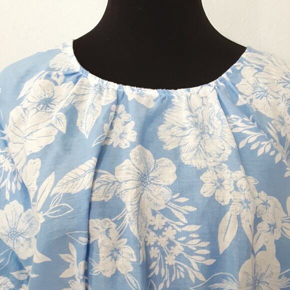 C&C California 100% Linen Maxi Skirt Set Blue Floral Crop Top Drop Shoulder Sz L - Picture 5 of 13